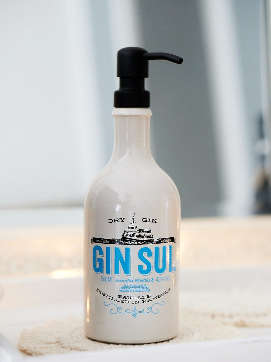 Upcycling Seifenspender Gin Sul aus Gin Flasche mit Altglas Pumpkopf